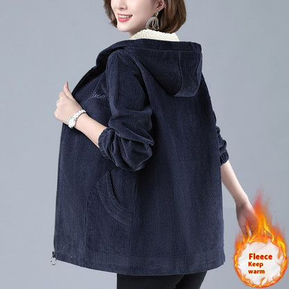 Fleece-lined Thick Corduroy Coat Women's Casual Jacket