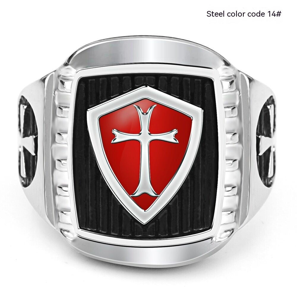 Vintage Oil Dripping Red Cross Men's Personalized Stainless Steel Ring