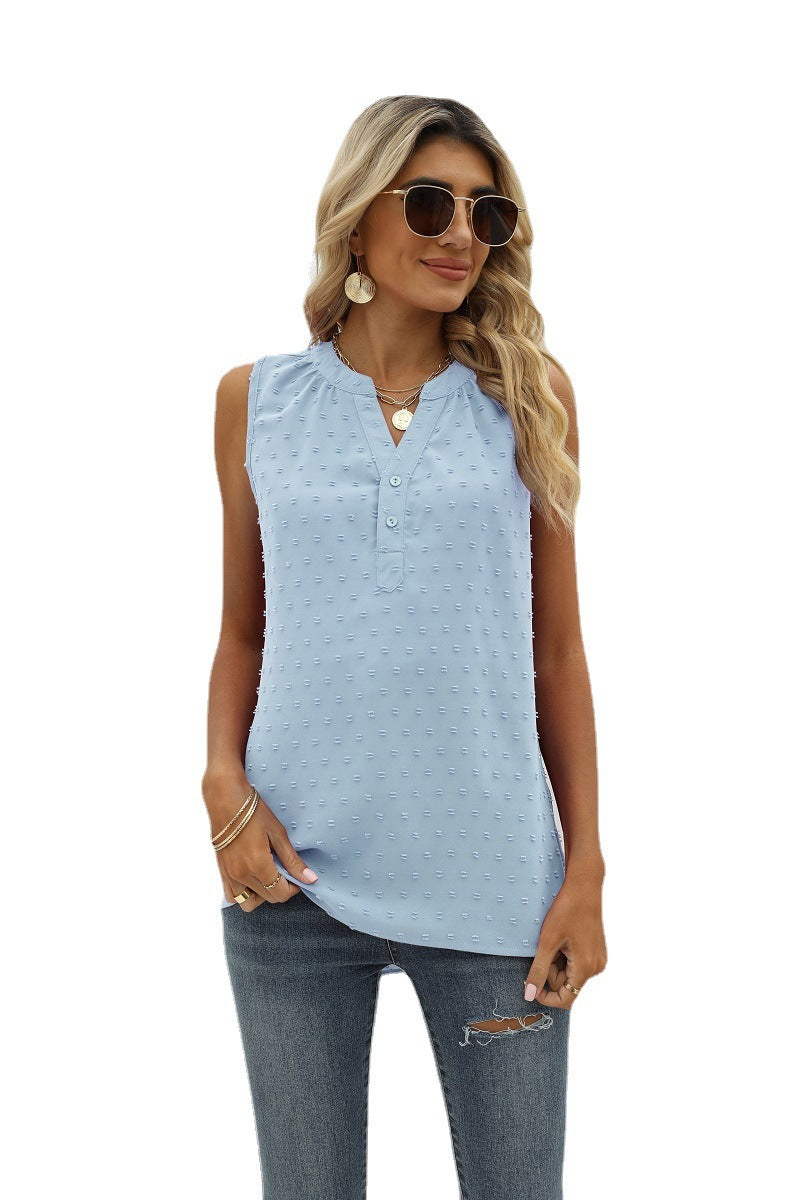 New Solid Color Chiffon Shirt Loose V-neck Jacquard Sleeveless Casual Vest