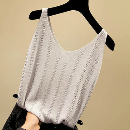 Ice Silk Silver String V-neck Knitted Vest