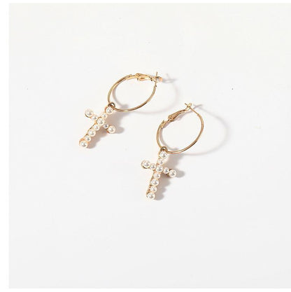 Imitation Pearl Cross Earrings With Fashionable And Elegant OL Style