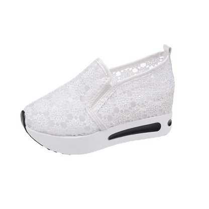 Lace Mesh Shoes Women Flats Inner Heightened Platform Casual Shoes
