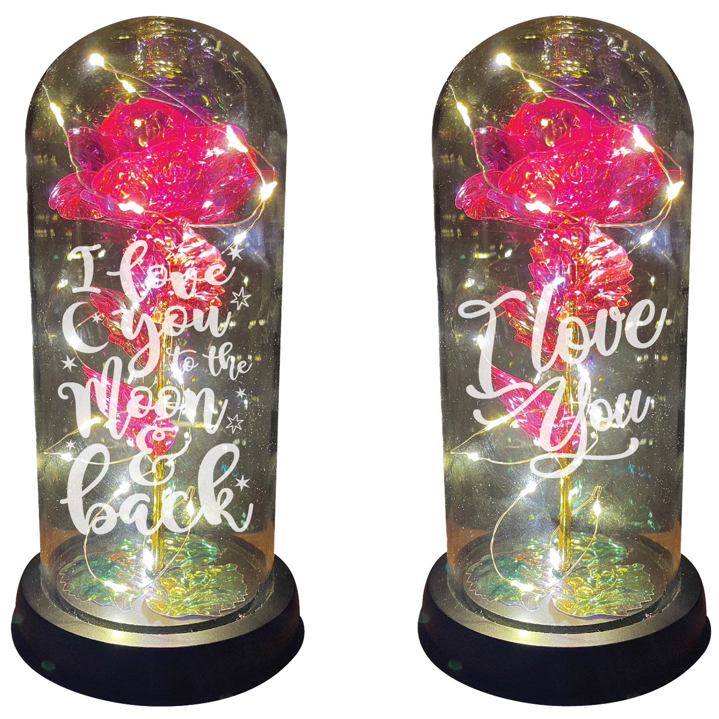 Novelty Closeout - Jumbo Light Up Rose Glass Dome Keepsake Assortment- 2/Pk