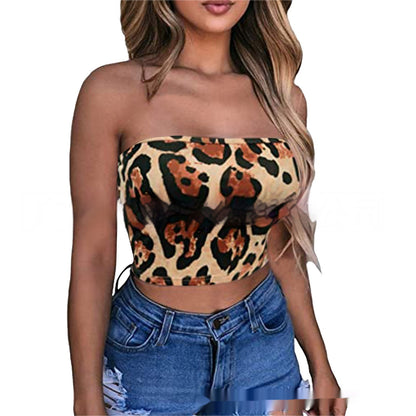 European And American-style Chest-wrapped Printed Bandeau One-shoulder Top