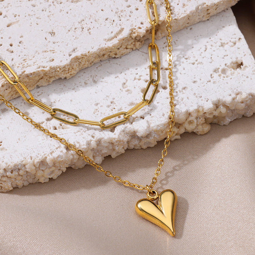 Fashionable Golden Love Chain Double-layer Necklace