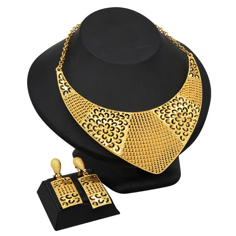 24K Gold Plated Dubai Bridal Necklace Two-piece Earrings Set Pack