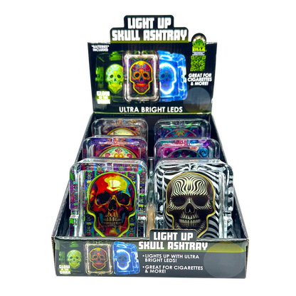 Novelty Brands - Light-Up Skull Glass Ashtray - 6 Per Retail Ready Display