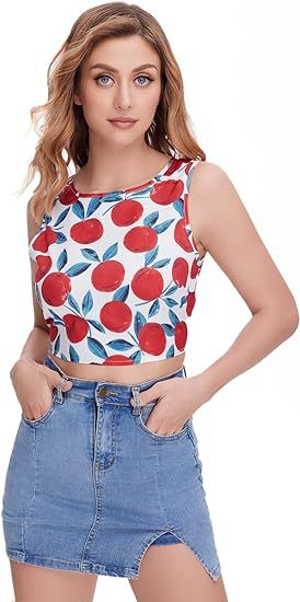 Women Bohemian Sleeveless Backless Lace-up Full Body Print Cropped Tank Top