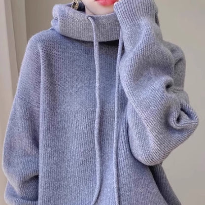 Hooded Solid Color Knitted Sweater