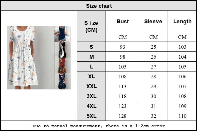 Printed Round Neck Short Sleeve Plus Size Printed Dress