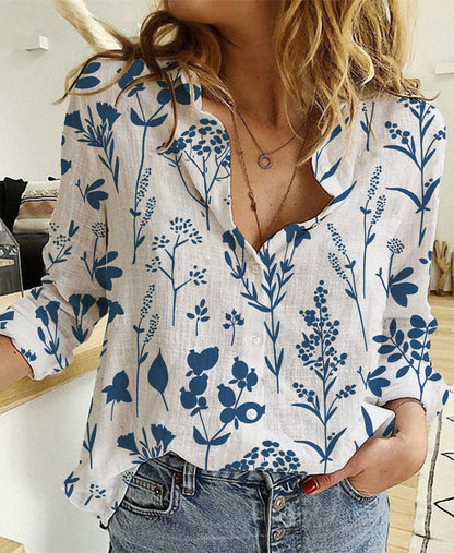 Women's Digital Printing Lapel Long Sleeve Shirt