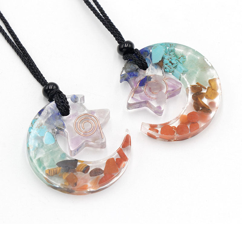 Natural Crystal Gemstone Epoxy Resin Carat Star Moon Necklace