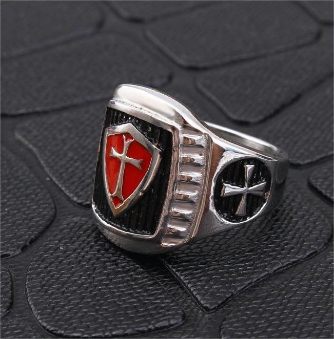 Vintage Oil Dripping Red Cross Men's Personalized Stainless Steel Ring