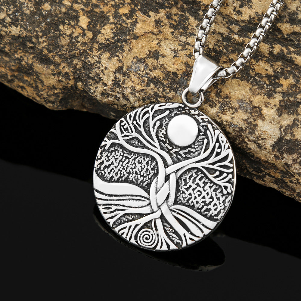 Lucky Tree Stainless Steel Viking Pendant Vintage Necklace