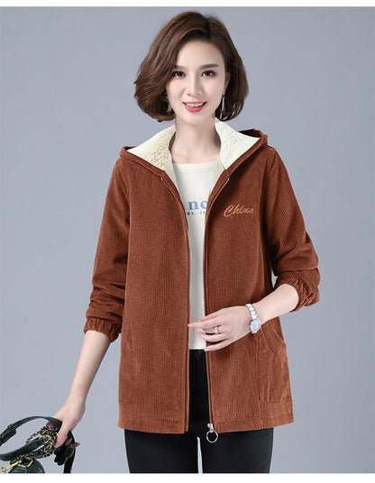 Fleece-lined Thick Corduroy Coat Women's Casual Jacket