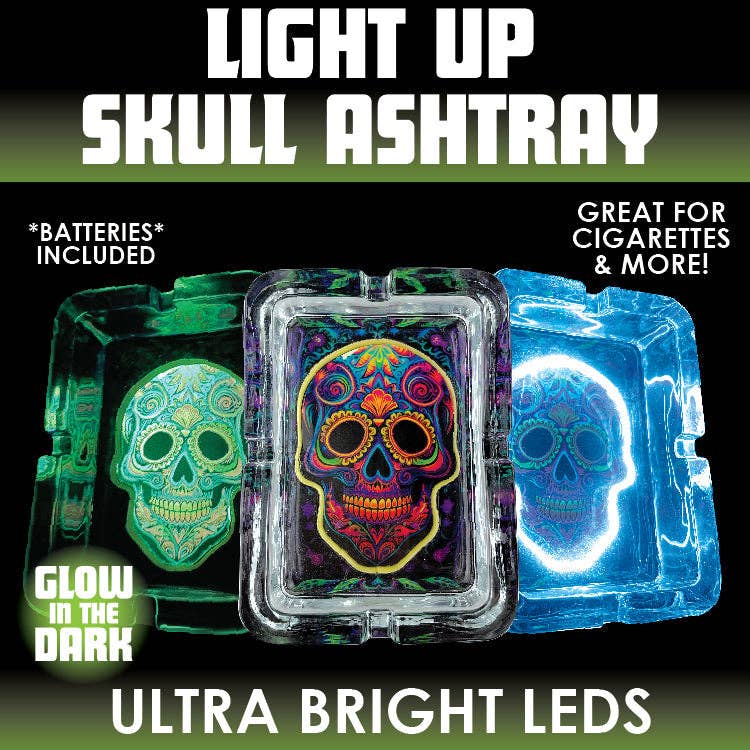 Novelty Brands - Light-Up Skull Glass Ashtray - 6 Per Retail Ready Display