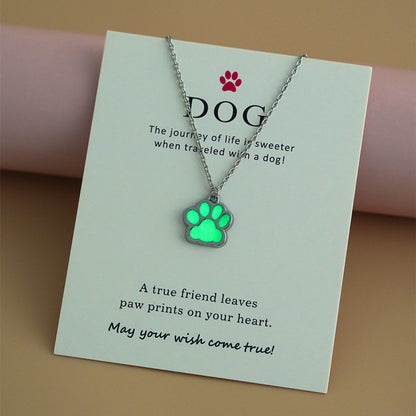 Luminous Dog's Paw Pendant O-type Chain With Stainless Steel Men's And Women's Card Necklace