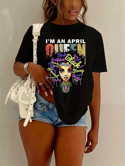 Black Girl's Printed Short-sleeved T-shirt