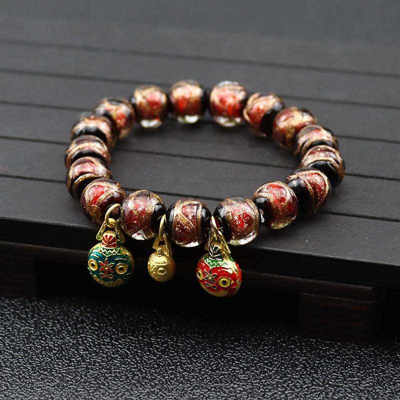 Fragrant Gray Colored Glaze Bracelet Colorful Multi-treasure Swallowing Beast Gold Silk Glass Bead