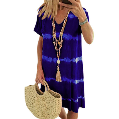 Tie-dye Short Sleeve Dress Women