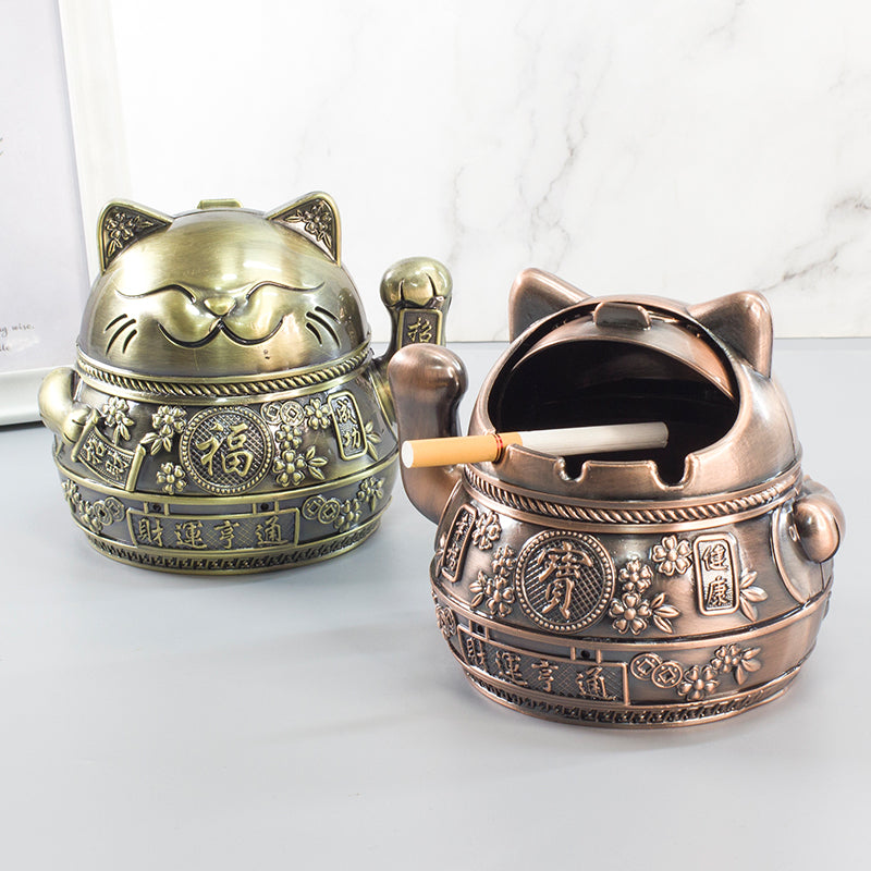 Lucky Cat Ashtray Creativity Personality Trendy Home Living Room With Cover Anti-fly Ash Uxury High-end Simple Ashtray