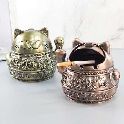 Lucky Cat Ashtray Creativity Personality Trendy Home Living Room With Cover Anti-fly Ash Uxury High-end Simple Ashtray