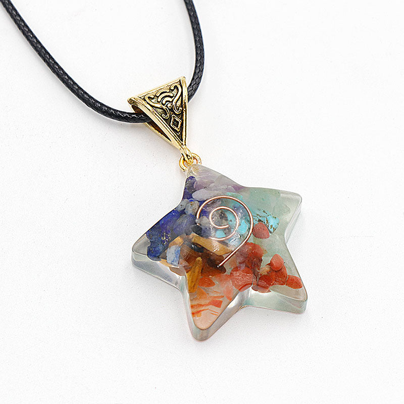 Natural Crystal Gemstone Epoxy Resin Carat Star Moon Necklace