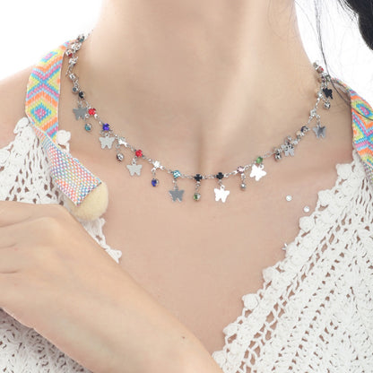 Niche Colorized Butterfly Zircon Dopamine Necklace For Women