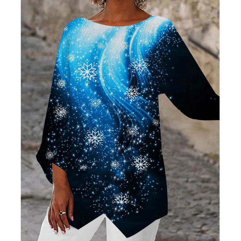 Starry Sky Galaxy 3D Digital Printed Women's Long Sleeved Boat Neck Top