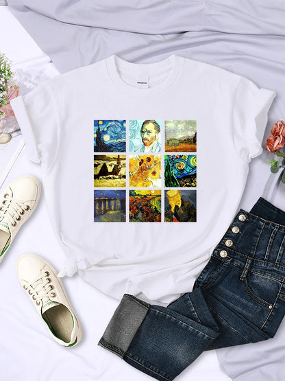 Printed Short Sleeve Round Neck Women's T-shirt Top