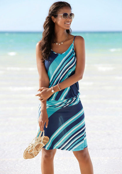 Women's Printed Wave Pattern Loose Dress Women's Beach Casual