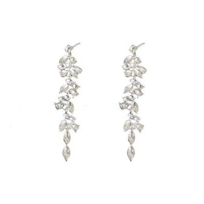 Women's Light Luxury Crystal Diamond Leaf Tassel Earrings