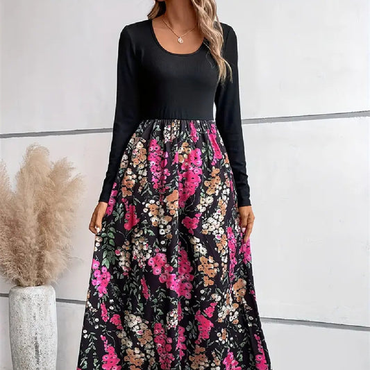 Women's Multicolor Printing Long Sleeve Dress