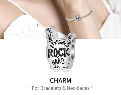 Rock Band Rock Gesture S925 Sterling Silver Silver Beaded Bracelet Necklace Diy Accessories