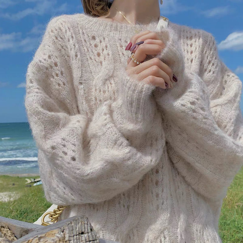 Mohair Hollow Pullover Sweater Women