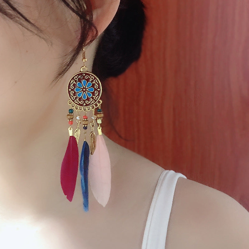 European And American Feather Earrings Personalized Long Temperament