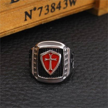 Vintage Oil Dripping Red Cross Men's Personalized Stainless Steel Ring