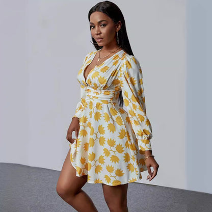 New Printed Sexy V-neck Plus Size Dress