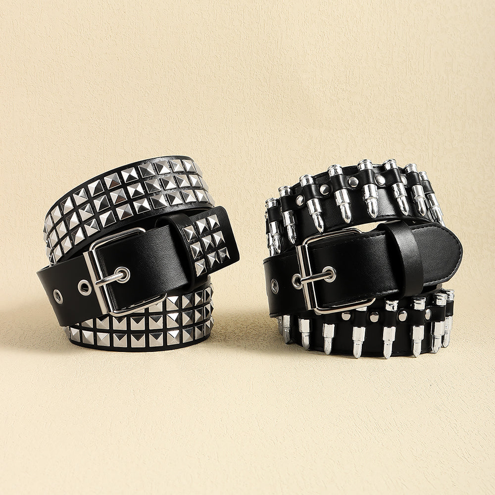 Rivet Belt Rock Trend Punk Bullet Black Belt Men And Women Personality Fashion Hip-hop Accessories