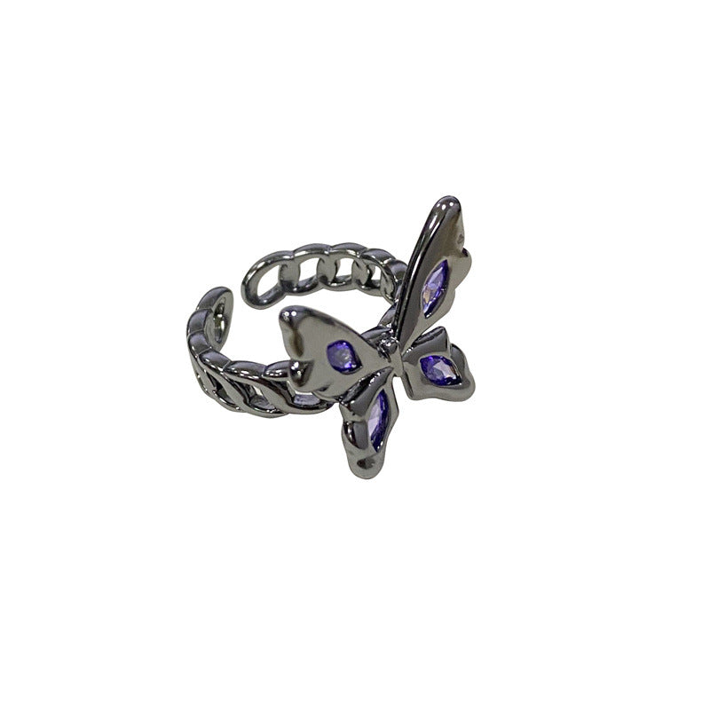 High-grade Purple Diamond Black Butterfly Ring