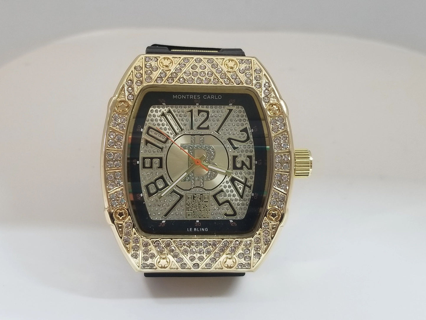 Montres Carlo Gold Stainless Steel/Silicon Jewel Inset Wristwatch