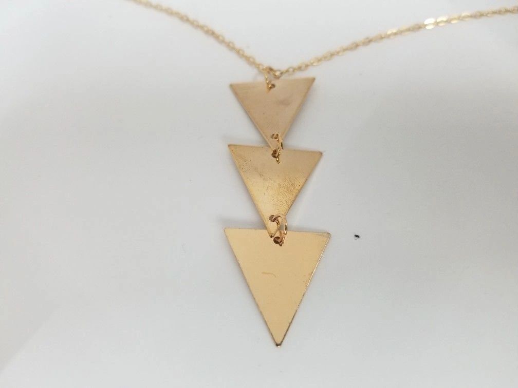 Gilded Alloy Triangle Pendant Necklace