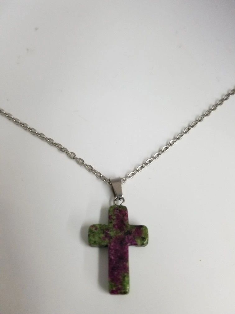 Cut Quartz Crucifix Necklace