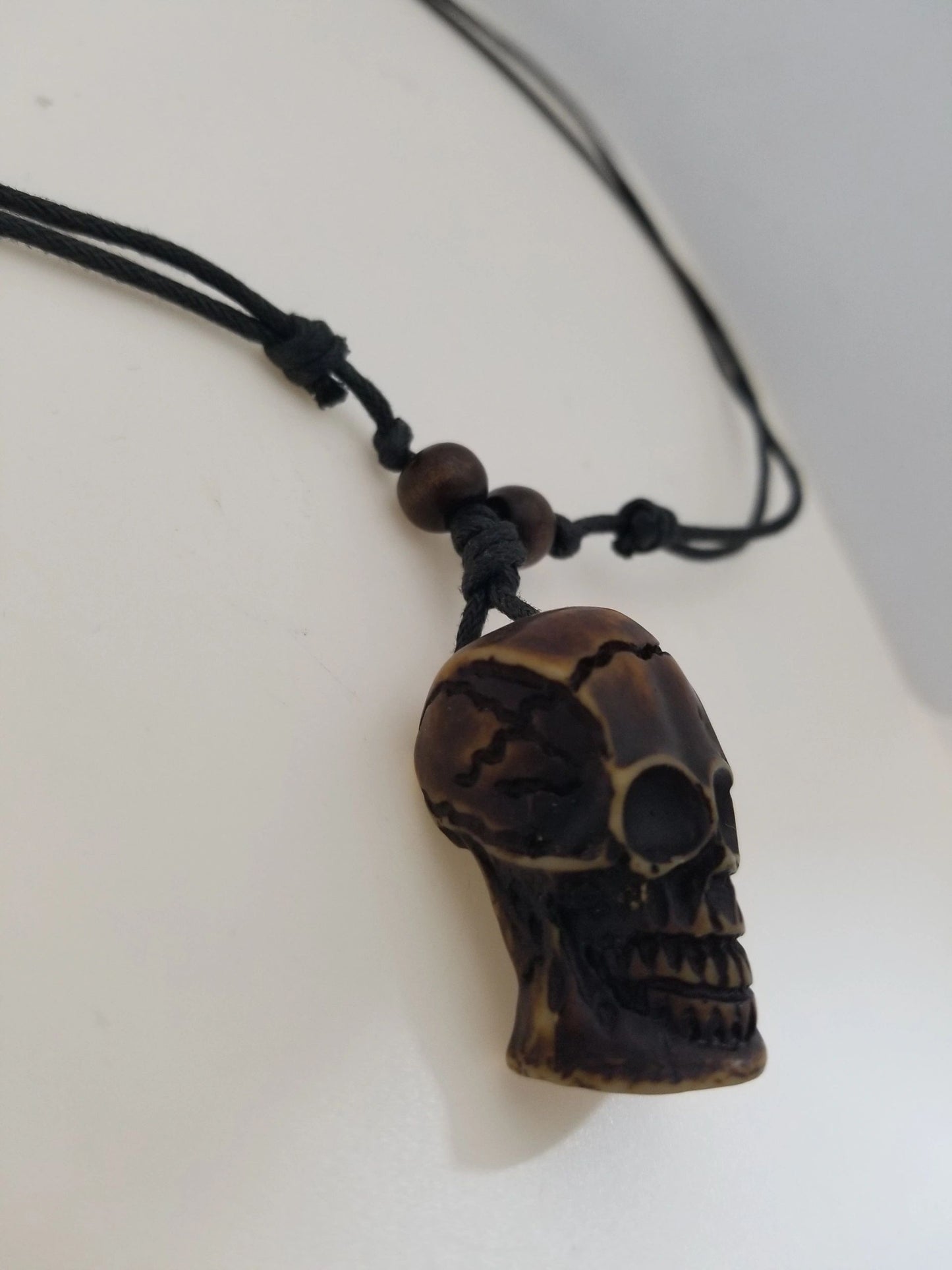 Woodcarving-style Skull Cord Necklace