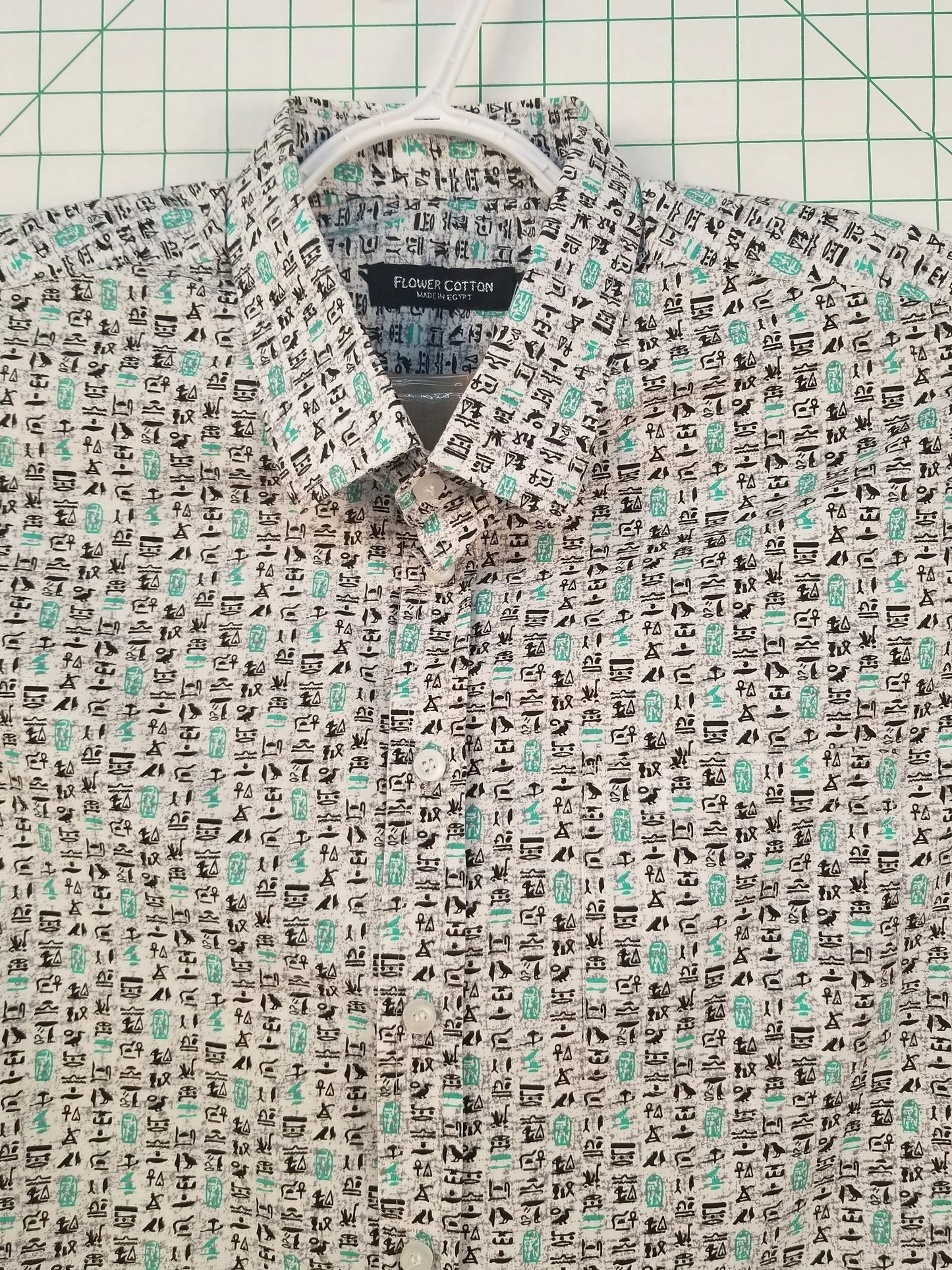 Flower Cotton Hieroglyphic Print Button Up XL