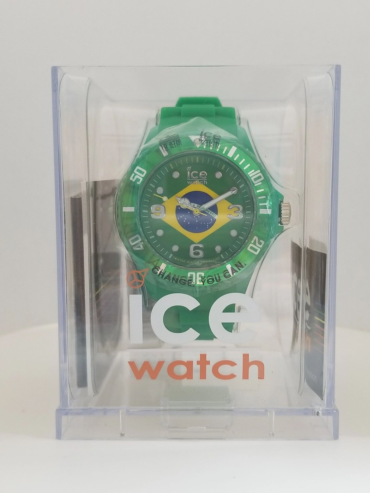 Green ICE Watch w/ Brazillian Flag Face Design