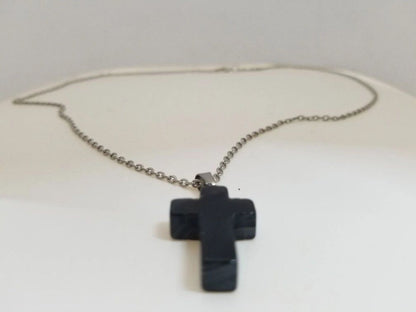 Carved Quartz Crucifix w/ Alloy Chain Necklace