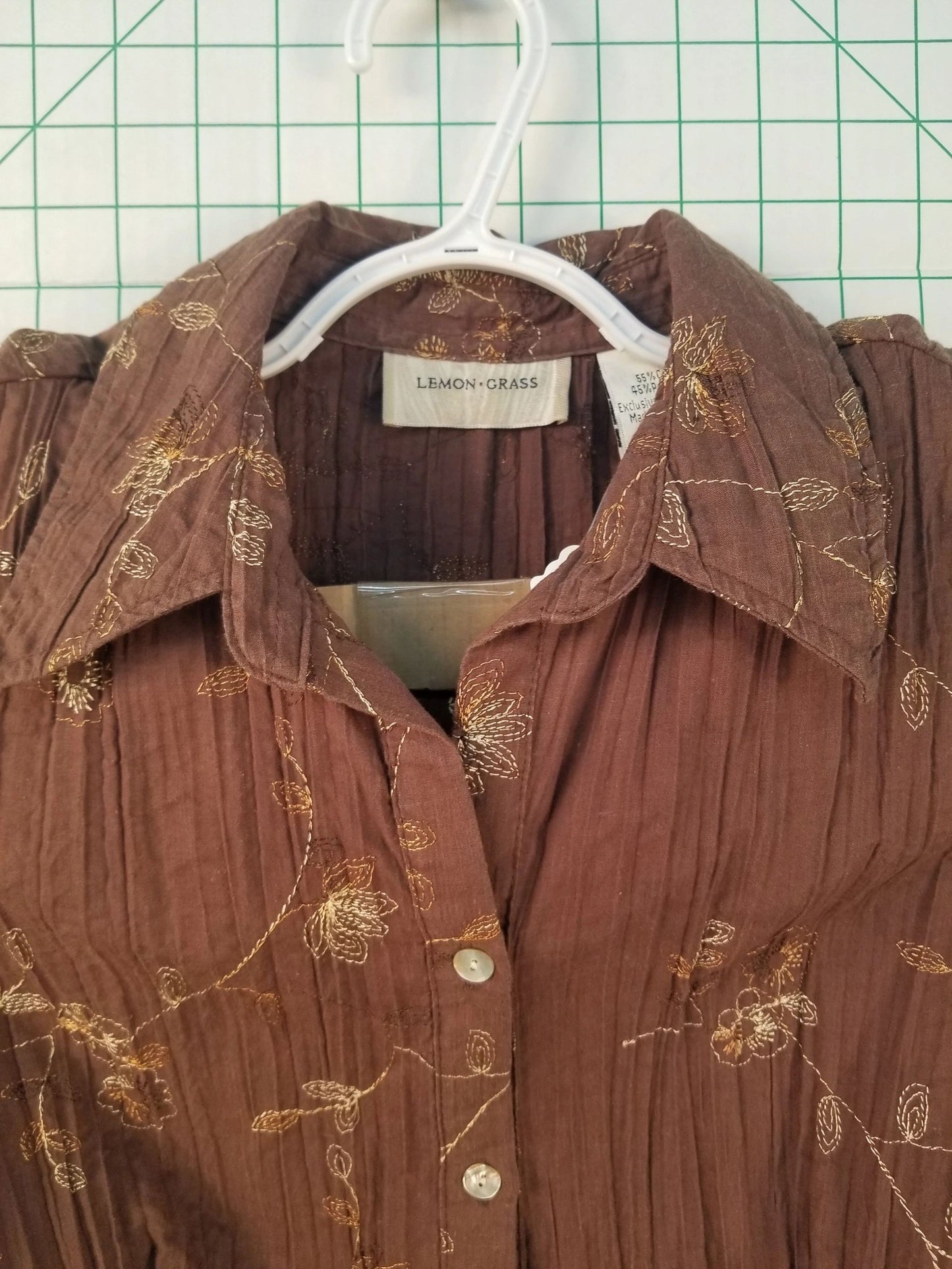 Lemon Grass Brown Long Sleeve Button Up