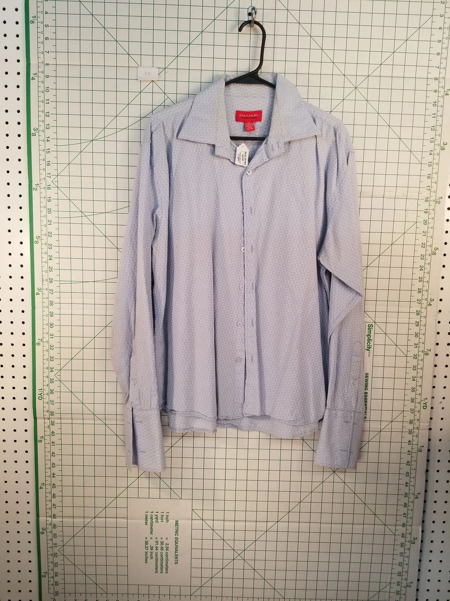 Emanuel Ungaro Blue Square Pattern Button Down Long Sleeve Shirt