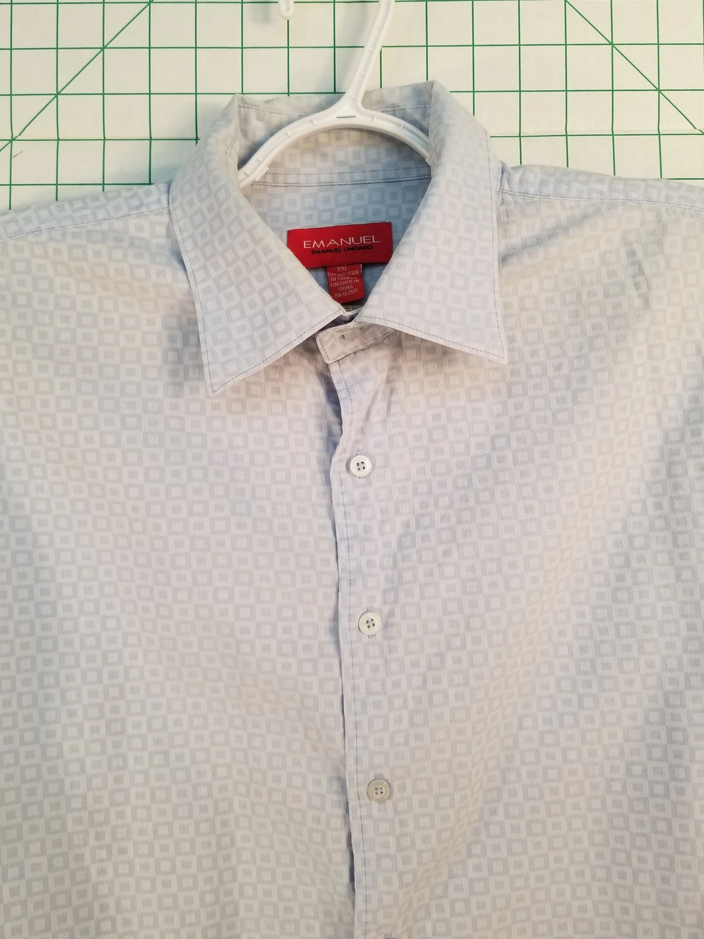 Emanuel Ungaro Blue Square Pattern Button Down Long Sleeve Shirt